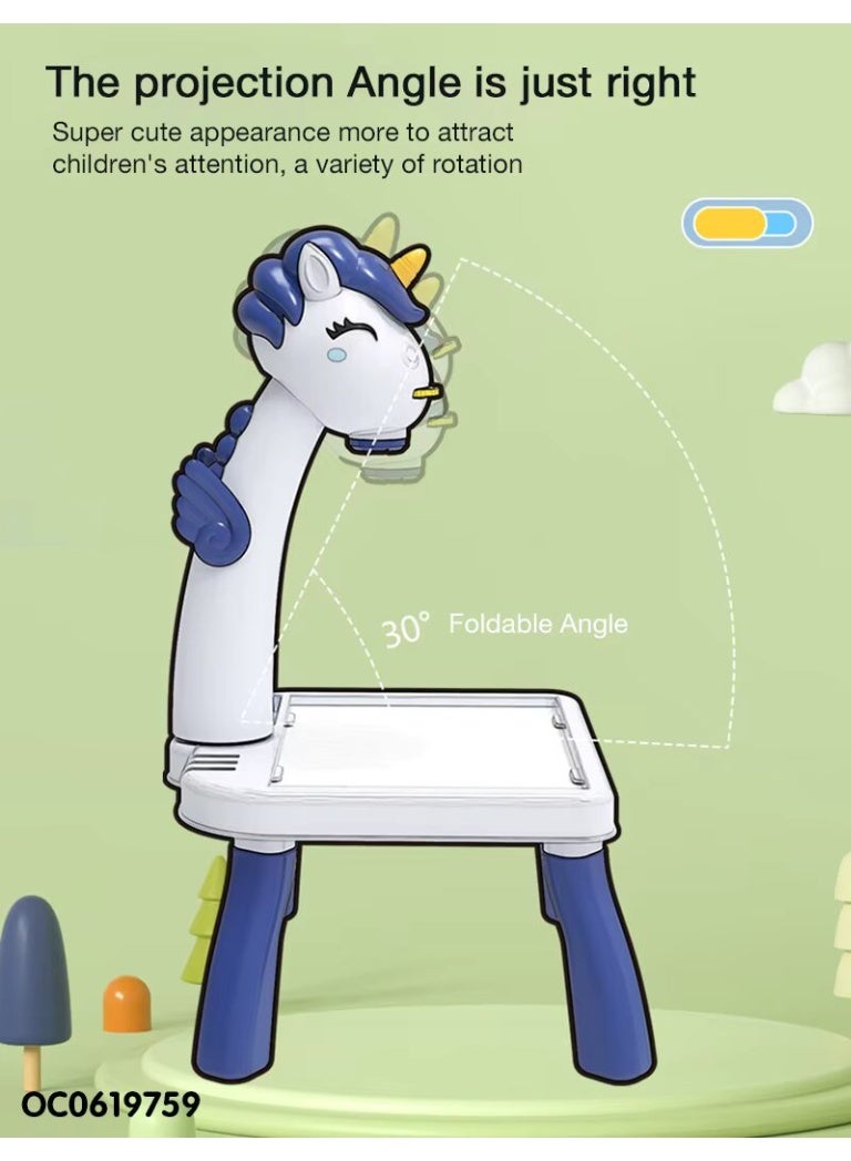 Drawing Projector for Kids，Trace and Painting Board Toy with Light & Music，Kid Smart Sketcher Early Learning Writing Board，Toddler Child Pink Led Art Drawing Sketcher Desk Toy for Boy Girl 3-8T (Blue) - Image 3